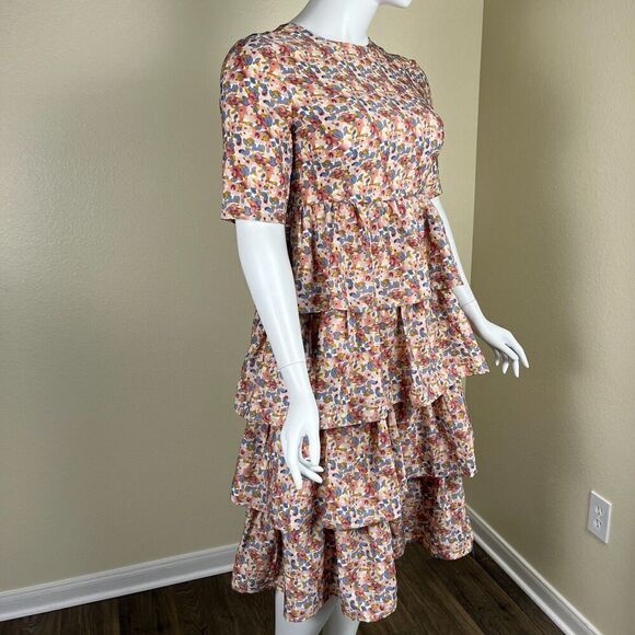 JessaKae Women's Size 2XL Eiffel Tower Pink Floral Tiered Midi Dress Cottagecore - Picture 6 of 12